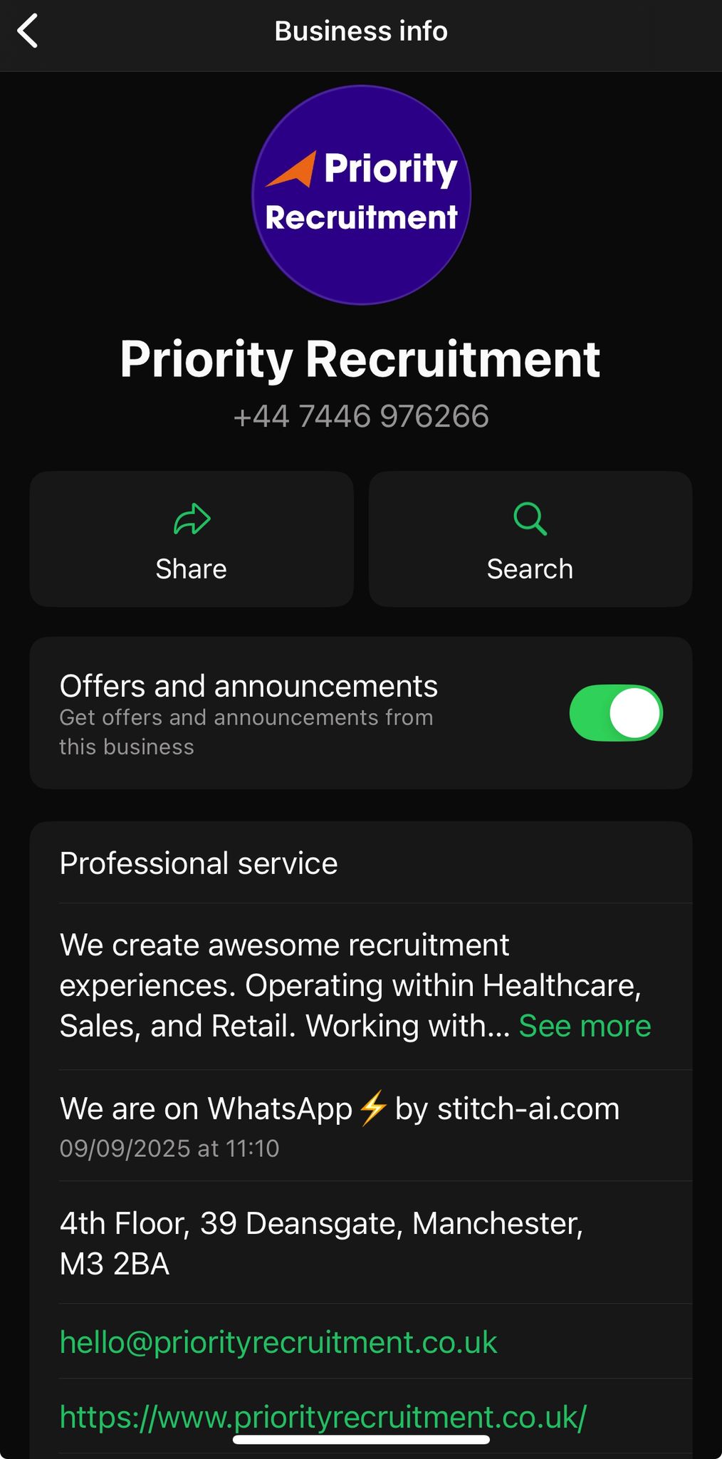Priority Recruitment's WhatsApp Profile